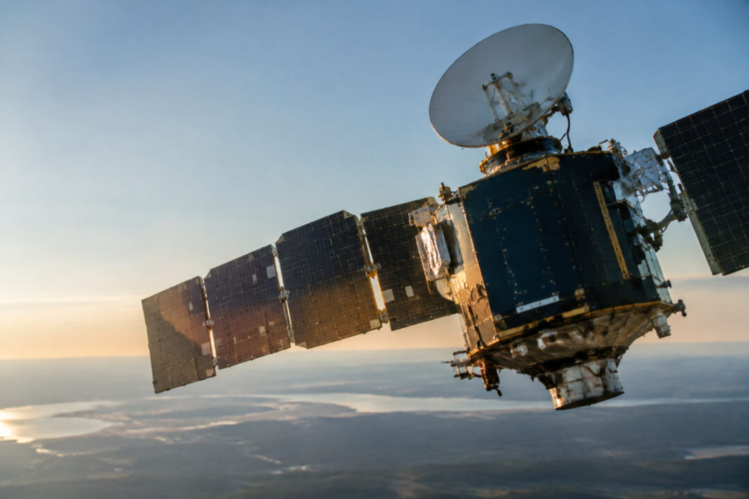 Gyroscope satellite contrôle d'attitude : schéma d'un satellite stabilisant son orientation en orbite