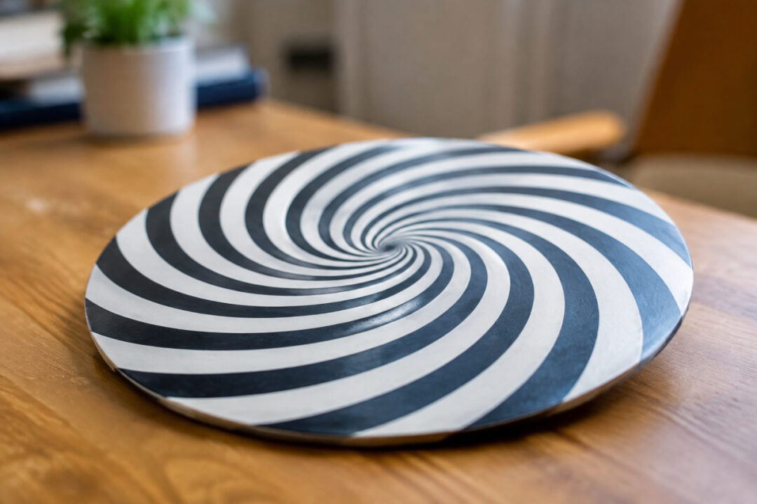 Illusion d'optique spirale aux anneaux colorés donnant l'impression de tourner sur elle-même
