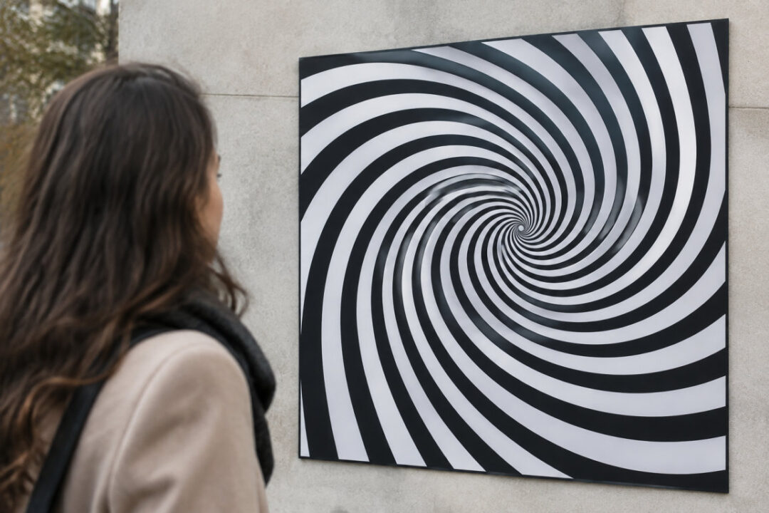 Spirales colorées créant des illusions d'optique mouvement sur une image parfaitement fixe